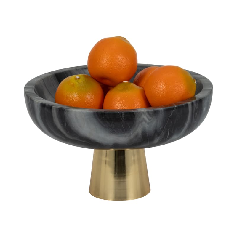 Sagebrook Home 12" Dazey Grey Marble Bowl, 7"H, Gold Base - 12" x 12" x 7"