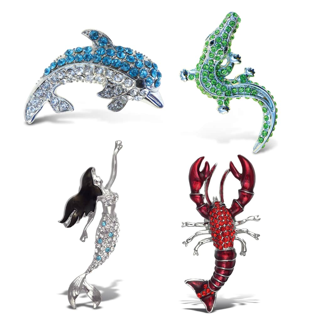 Aqua79 Beach Sparkling Refrigerator Magnet Set with Rhinestone - 4 Pcs - 1.75 inches