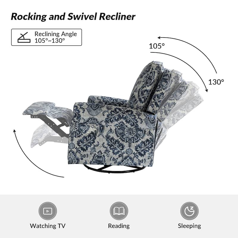Roderich Farmhouse Floral Print Swivel Rocker Recliner with Rolled Arms by HULALA HOME