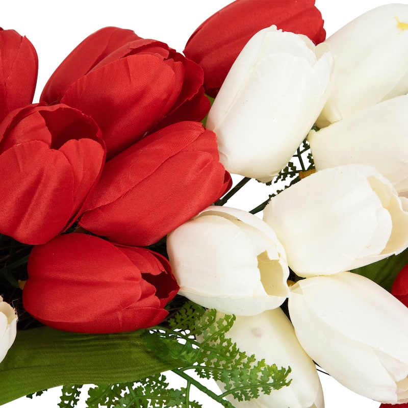 Tulip Floral Patriotic Wreath with Bow - 24" - Red White and Blue