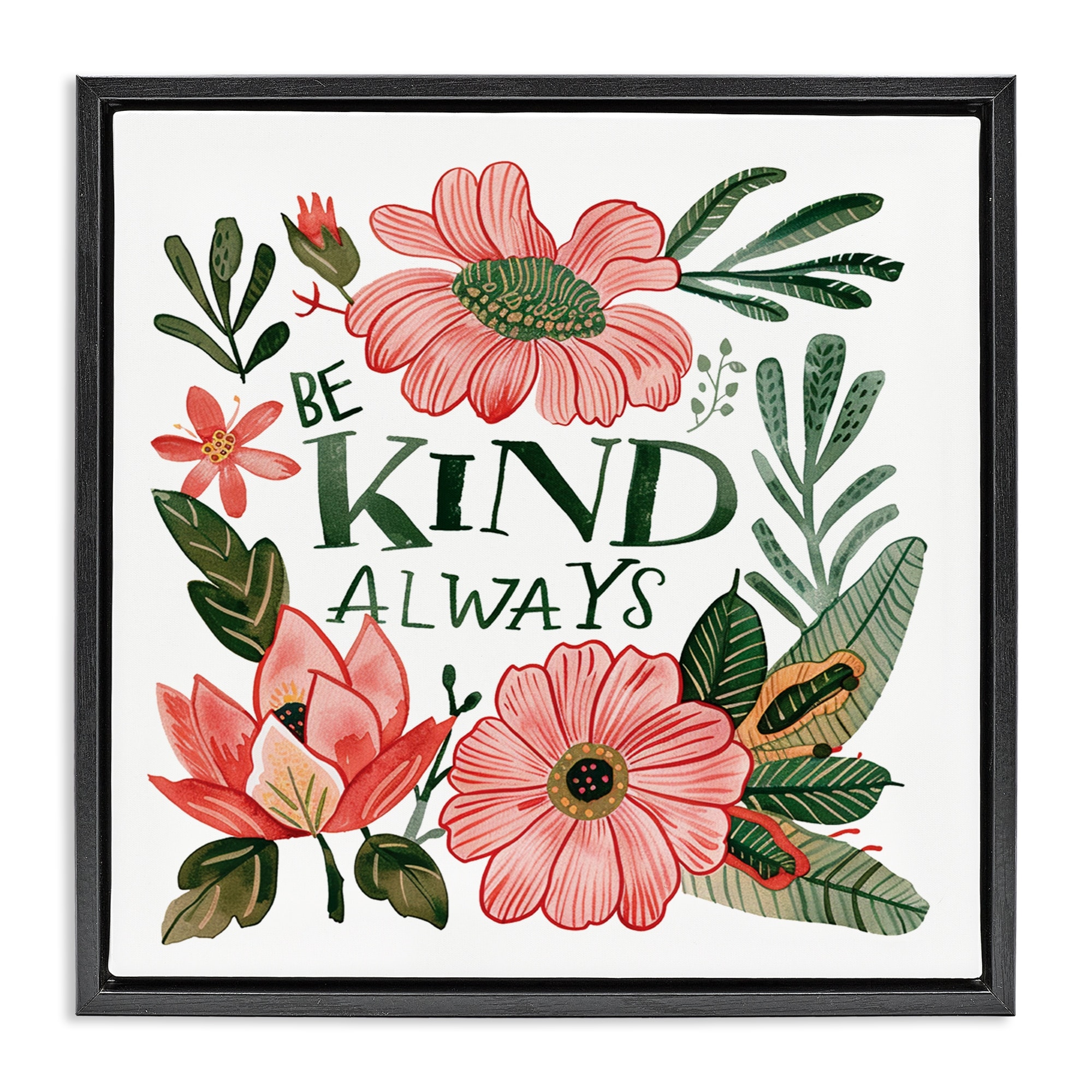 Stupell Be Kind Always Greenery Framed Floater Canvas Wall Art Design By Lettered and Lined