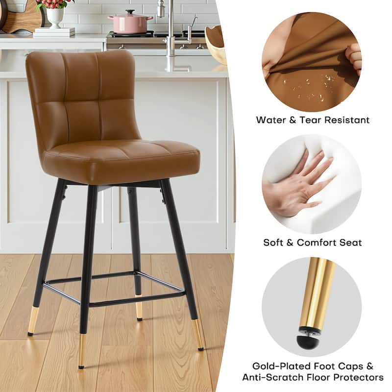 Faux Leather Swivel Counter Height Barstools Set of 2 with High Back - 38.98"H x 17.72"W x 21.26"D