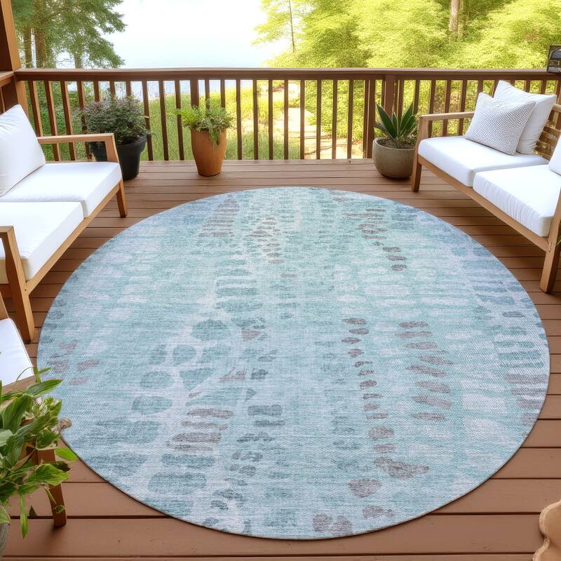 Machine Washable Indoor/ Outdoor Modern Imprints Chantille Rug - Teal - 8' x 8'