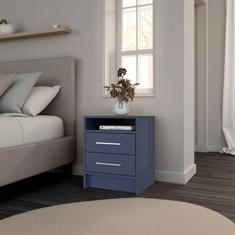 Alby Blue Nightstand with 2 Drawers and 1 Shelf, 19.9\ - Blue