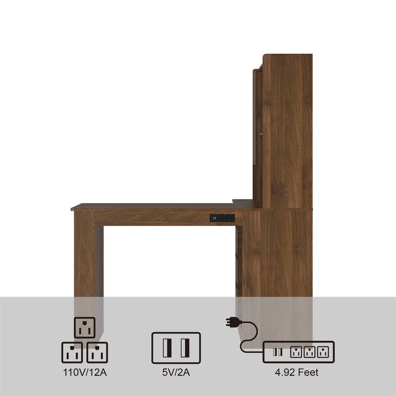 L Shaped Desk Corner Computer Desk Office Desk Study Table Writing Desk Gaming Computer Desk wCharger LED Drawers Bookshelf