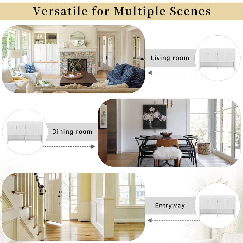 55.1" Modern Sideboard Buffet Cabinet with 4 Doors, Open Shelf, Adjustable Shelves & Side Hooks for Living Room or Dining