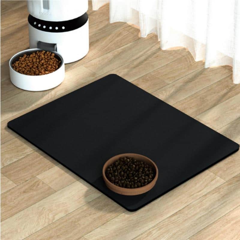 Pet Feeding Mat-Absorbent Dog Mat for Food and Water Bowl - Black - 31"D x 19"W
