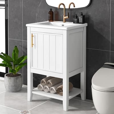 20" Bathroom Vanity with Sink, Soft Closing Door, Storage Rack and Open Shelf