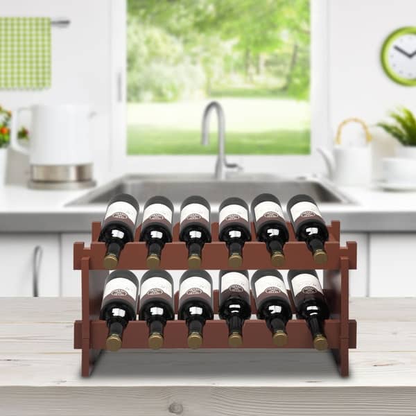 Shop 2 Tier Stackable Wine Rack Holds 12 Bottles Classic Style Wine Racks On Sale Overstock 31242876