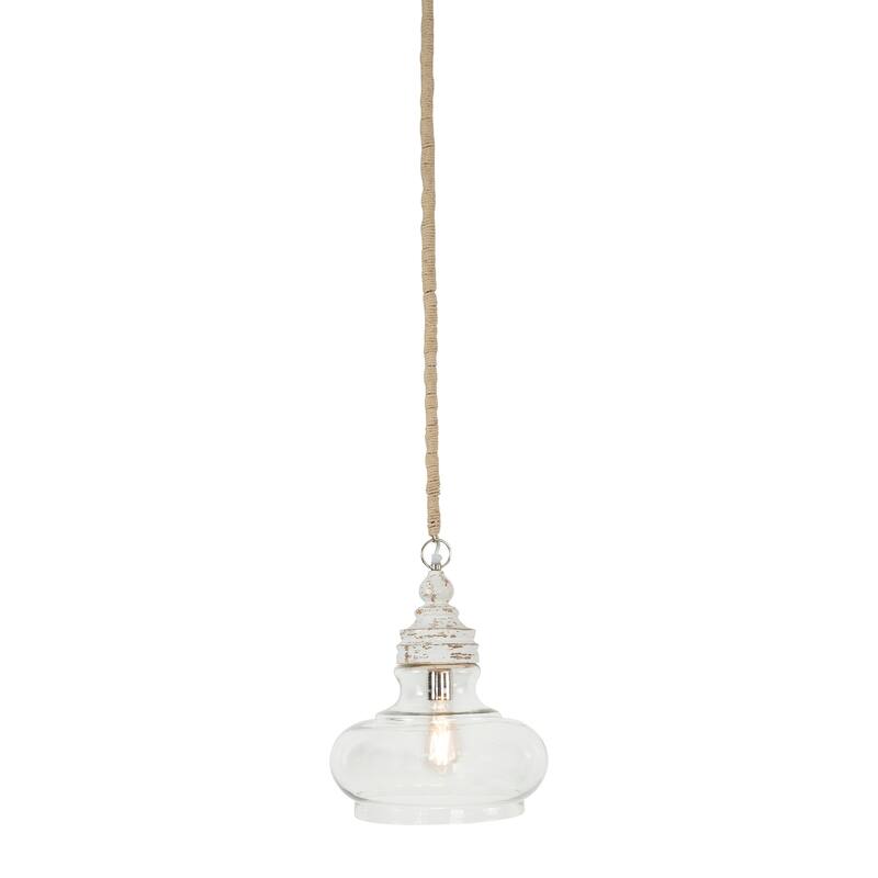 Glass and Distressed Mango Wood Ceiling Light