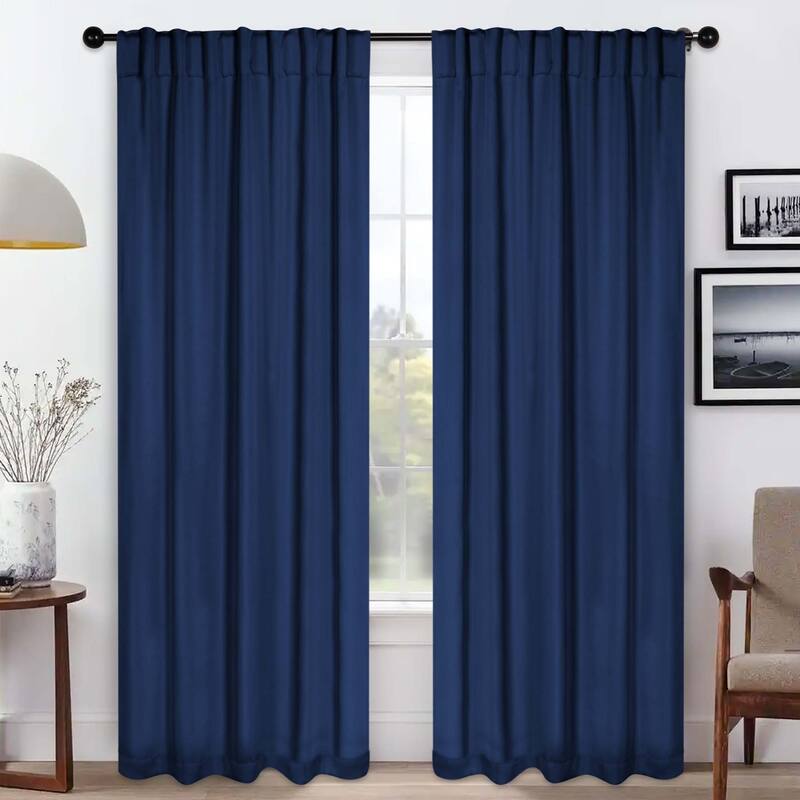 Superior Solid Machine Washable Room Darkening Blackout Curtains with Back Tabs, Set of 2 - 52" x 84" - Navy Blue