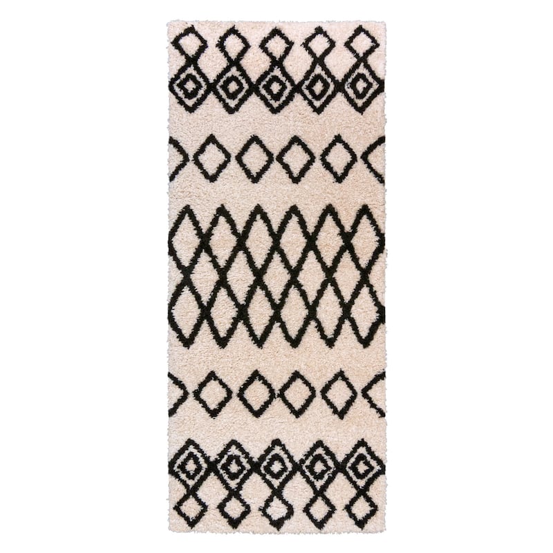 Gertmenian Thayer Jamila Modern Bohemian Tribal Ivory/Black Shag Area Rug