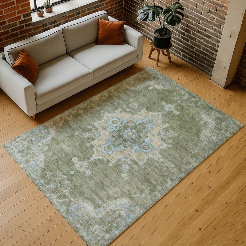 Machine Washable Indoor/ Outdoor Traditional Tabriz Chantille Rug