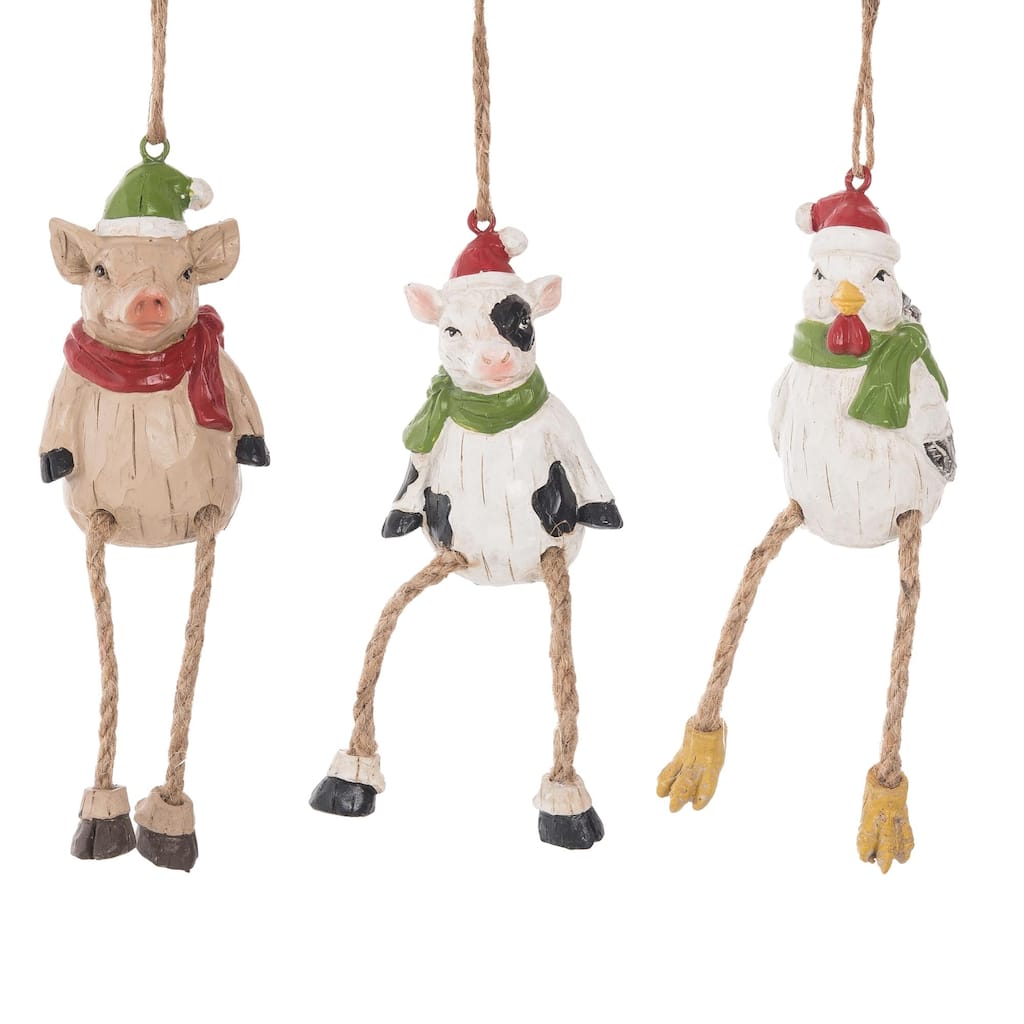 Transpac Resin Merry Farm Animal Sitter Figurines Set of Home Decorations Set of 3 Christmas