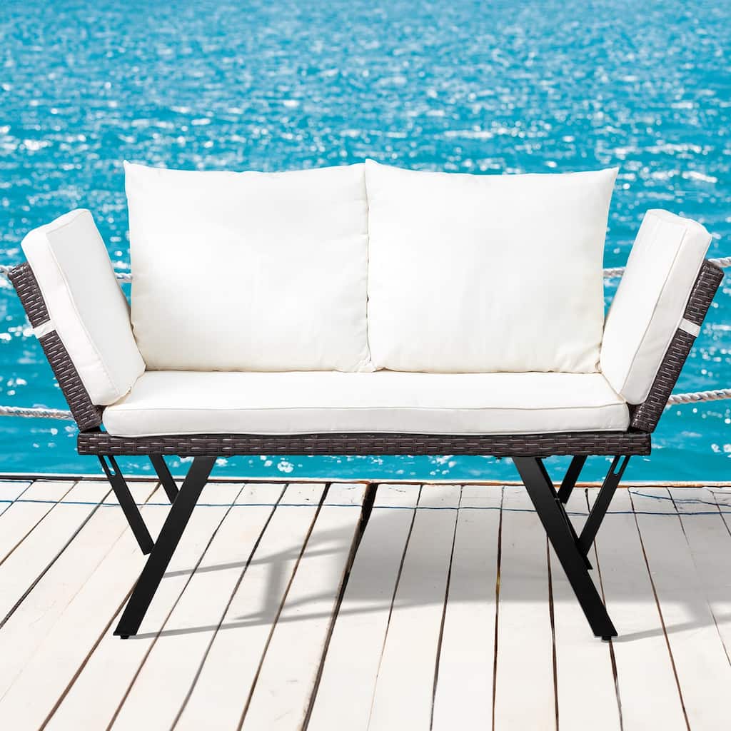 Convertible Patio Sofa with Cushions and Adjustable Armrests - 70.3" x 23.4" x 32.8"