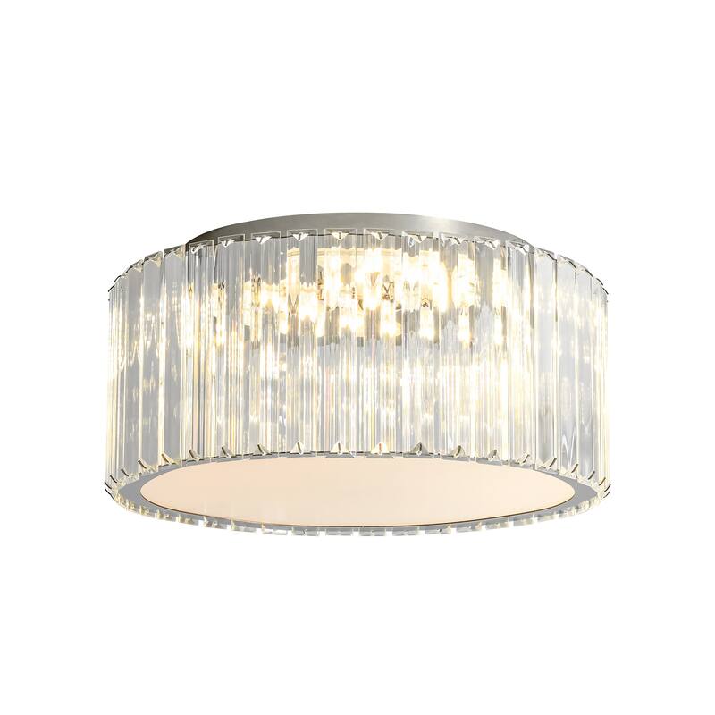 13.7 in. Modern Glam Chrome Drum Crystal LED Semi-Flush Mount Light - 13.7 in. W x 6.8 in. H