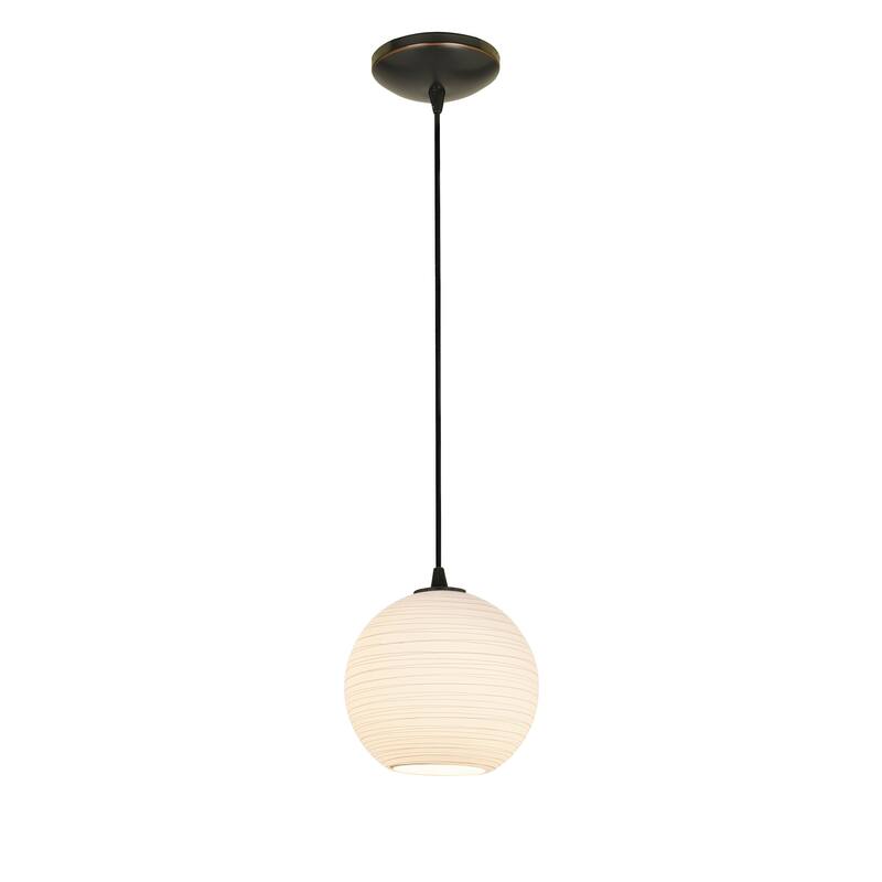 Access Lighting Japanese Lantern 1-Light Glass Pendant - 8"dia - Oil Rubbed Bronze Finish - White Lined Glass Shade - Oil Rubbed Bronze