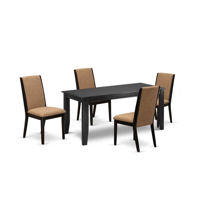 5-Piece Black Finish Solid Wood Top - Rectangular Dining Room Set with High Back - Seats 4