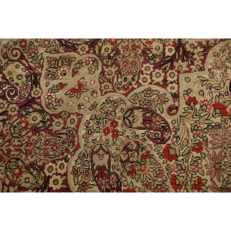 Pre-1900 Antique Kerman Lavar Persian Area Rug Handmade Wool Carpet - 9'2" x 13'5"