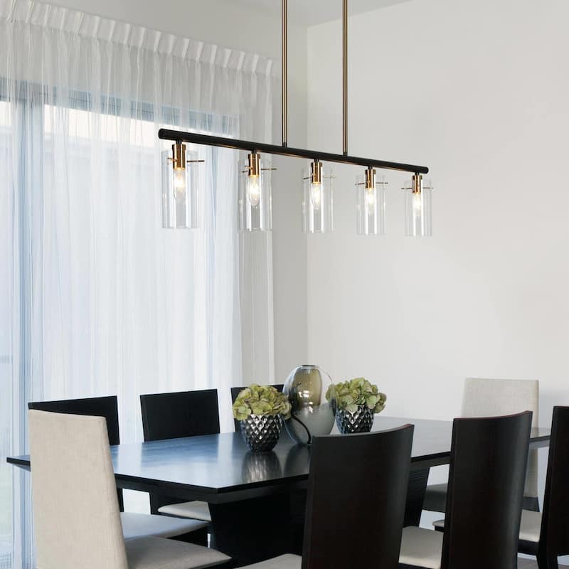 Alva Modern 5-Light Black Gold Chandelier Glass Linear Island Lights for Dining Room - 36" L x 3" W x 8" H