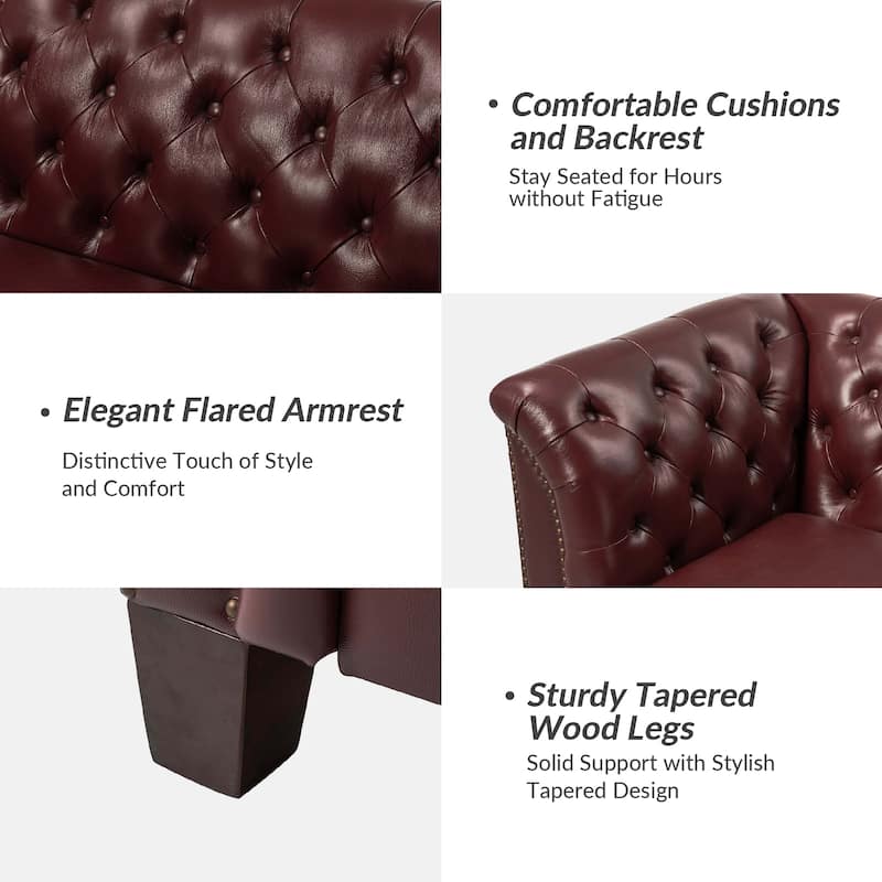 Regina 82.5" Tufted Genuine Leather Sofa Couch for Living Room By HULALA HOME