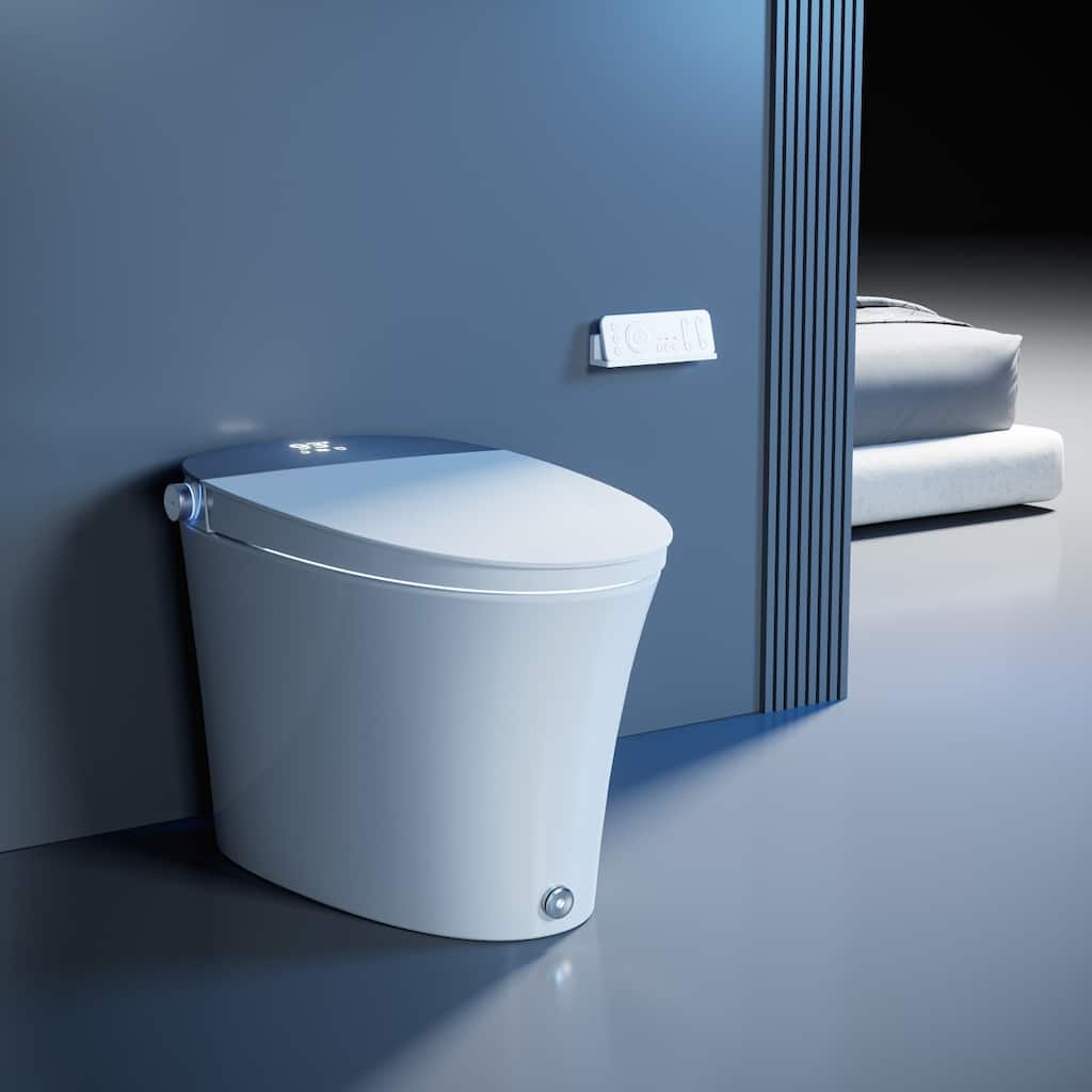 Smart Bidet Toilet with Internal Tank and Flush Pump, 17" Chair Height, Heated Seat, Wash/Dry, Remote