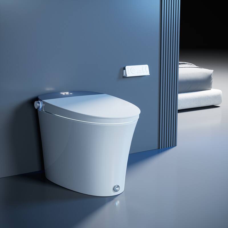 Smart Bidet Toilet with Internal Tank and Flush Pump, 17" Chair Height, Heated Seat, Wash/Dry, Remote