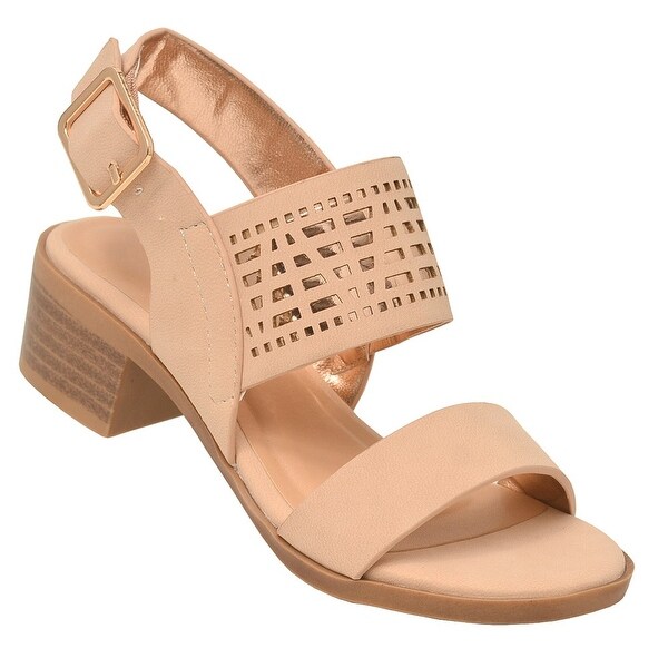 nude low block heel sandal