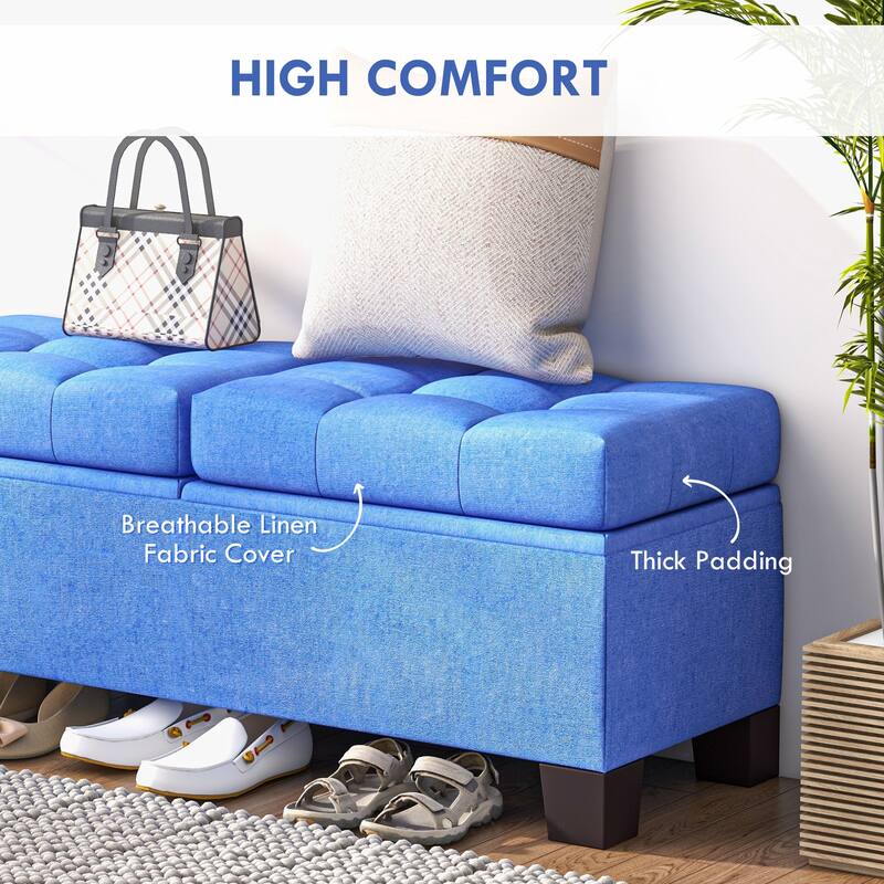HOMCOM 46" Storage Ottoman Bench, Upholstered End of Bed Bench with Steel Frame