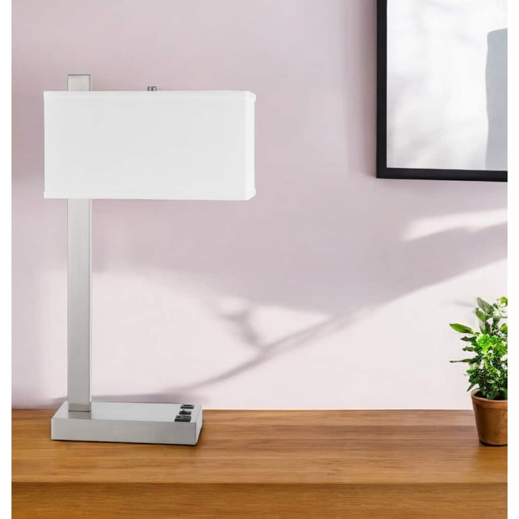 Desk Lamp with USB Port 25-inch Nickel Metal and Adjustable Arm - 13.50" x 7" x 25"