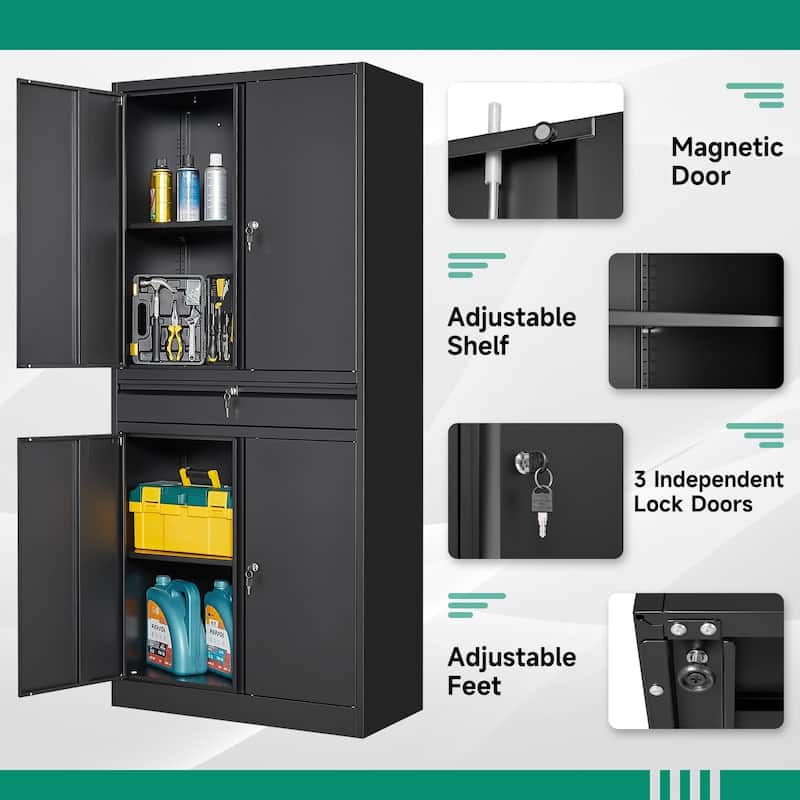 Metal Garage Storage Cabinet Tool Cabinet with Drawer - N/A