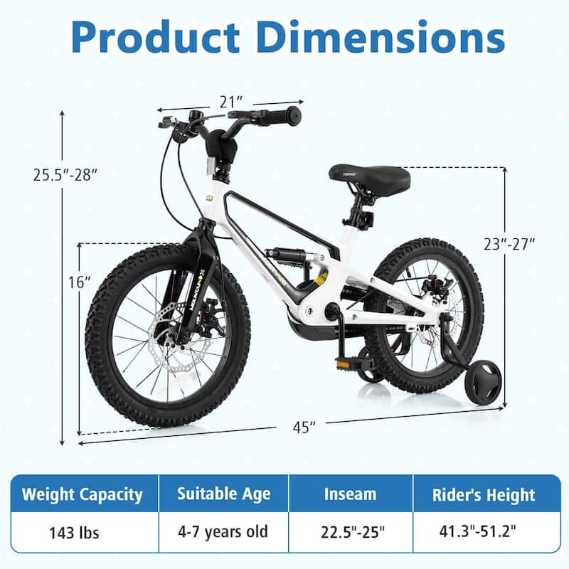 Costway 16 Inch Children Bicycle with Training Wheels & Double Disc - See Details
