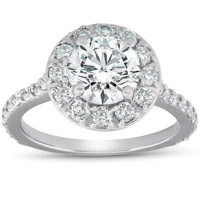 Certified 3Ct TW Diamond Halo Engagement Ring White Gold Lab Grown