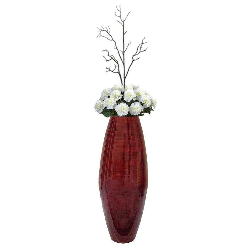 Uniquewise Tall Cylinder Bamboo Floor Vase Decorative Accent for Hotel Lobbies and Spa, Perfect Decor for Living Room or Hallway - Small Red