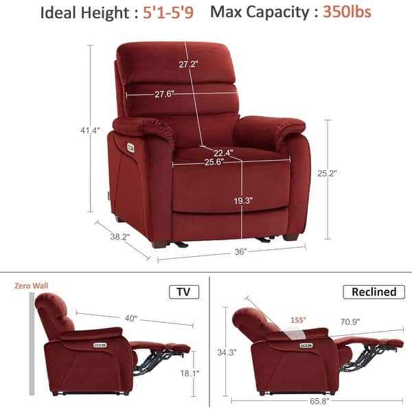 MCombo Zero Wall-Hugger Power Recliner Chair with Adjustable