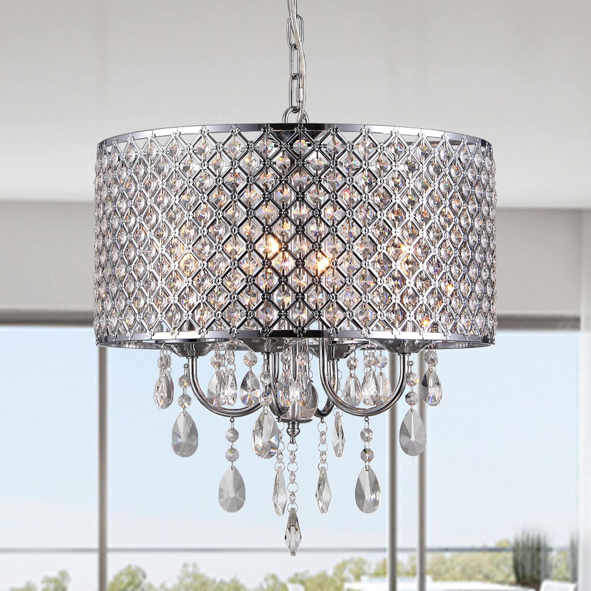 Warehouse of Tiffany Oisetta 4 light Chrome Finish Crystal Round Chandelier
