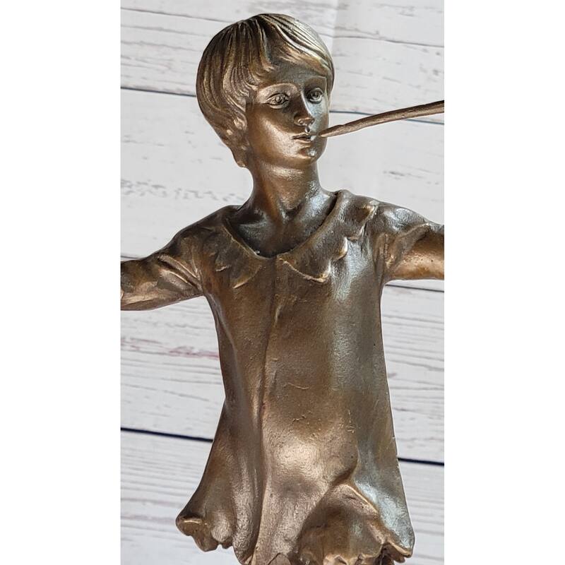 Young Boy Child Musician With Pan Flute Bronze Metal Figure Statue Sculpture On Marble Base