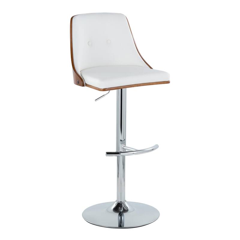Carson Carrington Oscar Adjustable Bar Stool with Rounded T Footrest (Set of 2) - White Faux Leather/Walnut Wood/Chrome