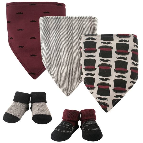 slide 1 of 1, Hudson Baby Infant Boy Cotton Bib and Sock Set 5pk, Gentleman, One Size - Gentleman - One Size One Size - Gentleman