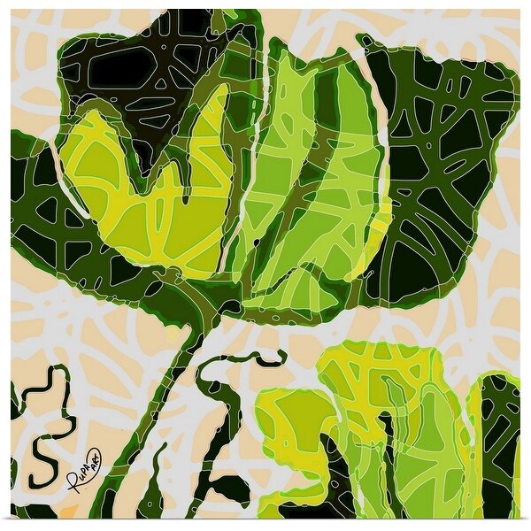"Large Green And Yellow Abstract Flower" Poster Print