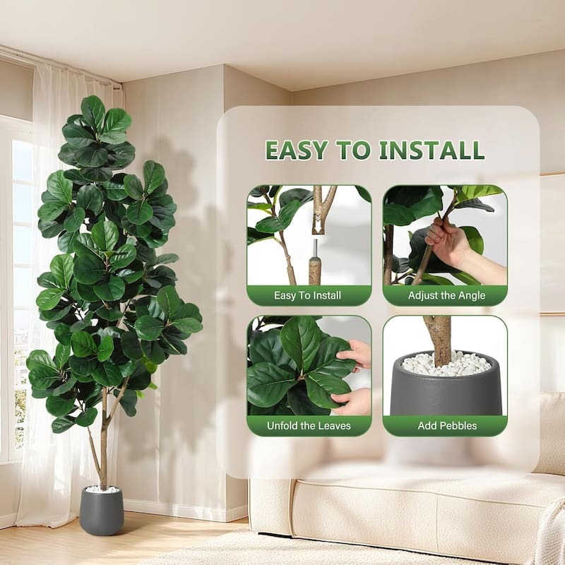 Artificial Fiddle Leaf Fig Tree with Black Planter Pot for Home Decor