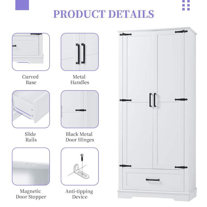 Tall Bathroom Storage Cabinet with 2 Doors, 1 Drawer & Adjustable Shelf