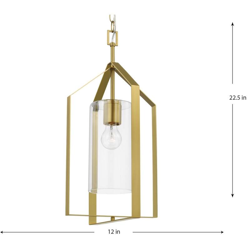 Vertex Collection One-Light Brushed Gold Clear Glass Contemporary Foyer Light - 12 in x 12 in x 22.5 in