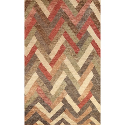 Chevron Style Modern Oriental Area Rug Hand-knotted Living Room Carpet - 8'0" x 11'8"