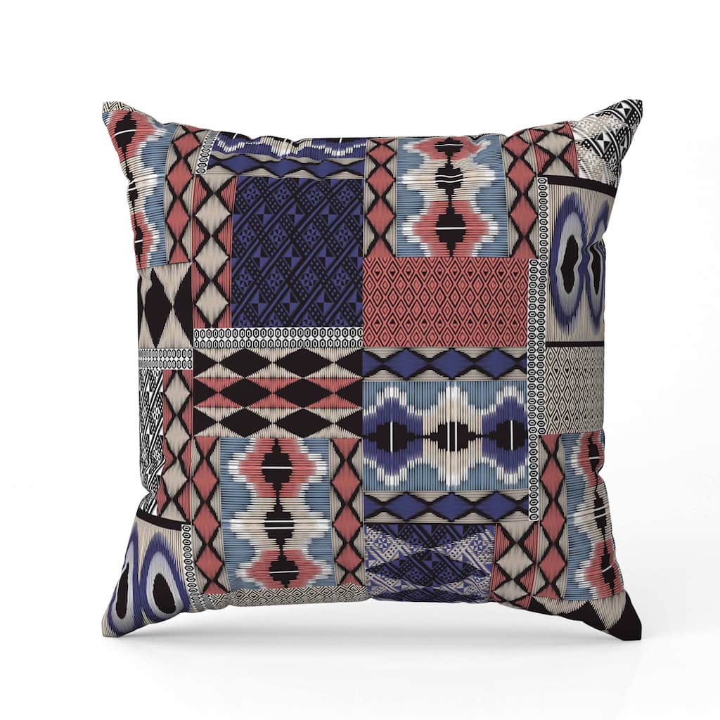 Patched Perfection Faux Suede Reversible Throw Pillow Blue and Graige