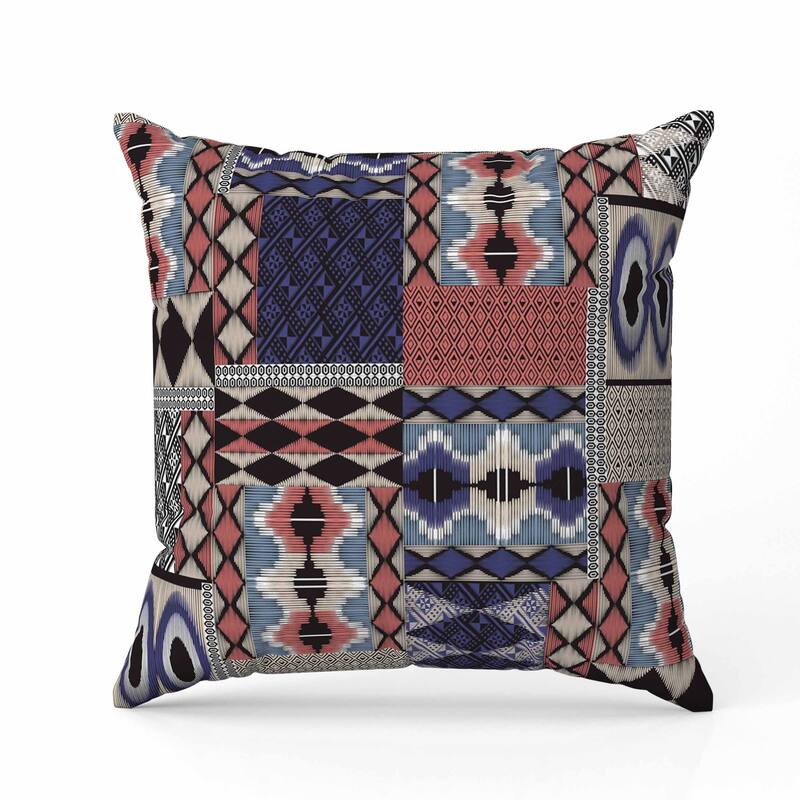 Patched Perfection Indoor/Outdoor Reversible Throw Pillow Blue and Graige
