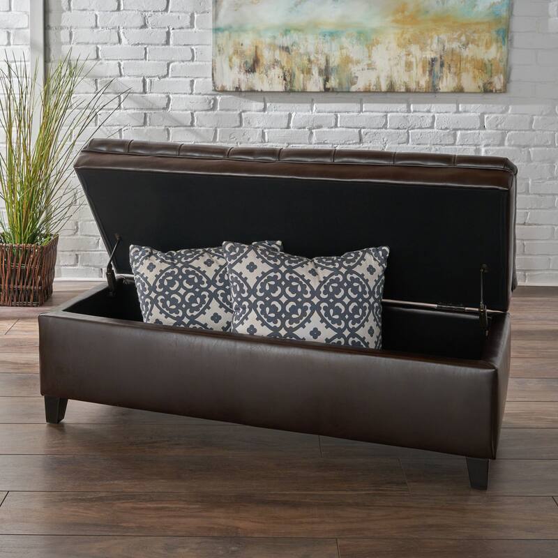 Faux Leather Storage Ottoman Bench, Rectangular Ottoman with Storage, Bedroom End of Bed Foot Stool, Entryway Ottoman Footrest