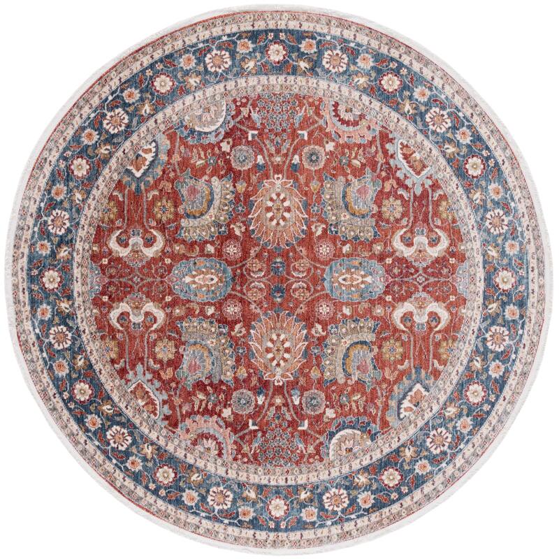 Lauren Ralph Lauren Eriko Traditional Oriental Rug - 6'7" Round - Red/Navy Ivory