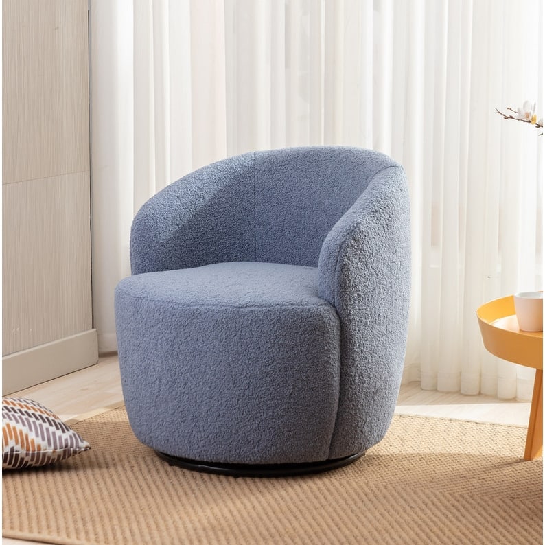Swivel Barrel Chair,Teddy Fabric Upholstered Modern Round Accent Arm Chairs