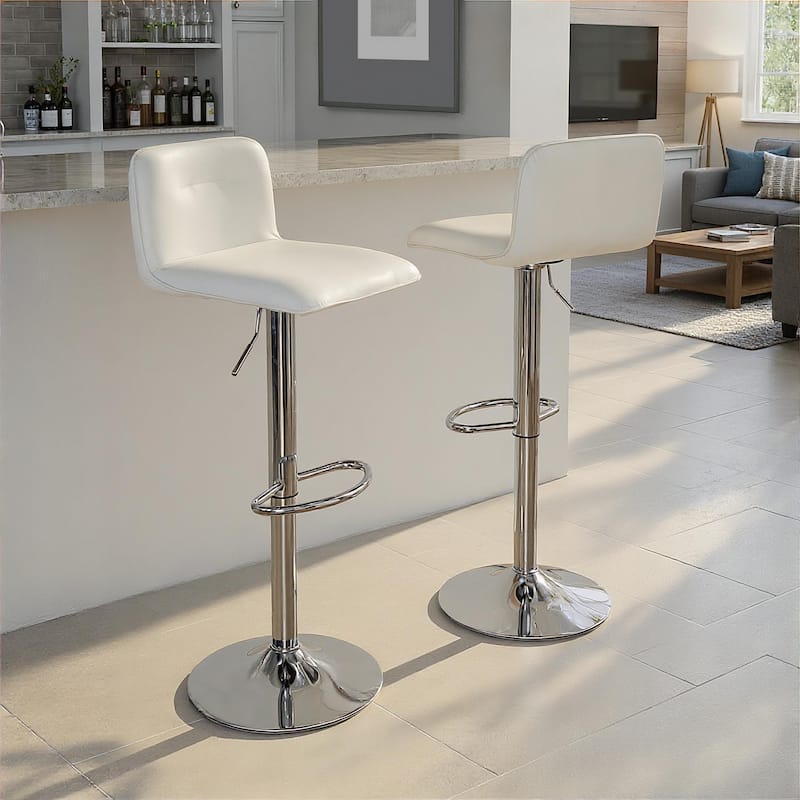 Casper Adjustable Barstool - Set of 2 - White Faux Leather